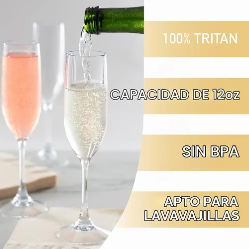 Vista 2 de D'Eco Copas de champán 100% Tritan de 12 onzas, cristalería inastillable