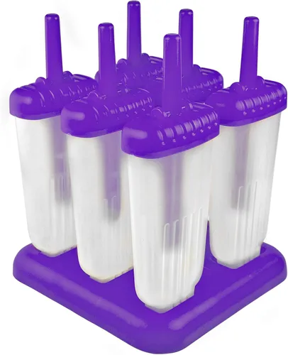 Vista 9 de Tovolo Groovy - Juego de 6 moldes para paletas congeladas caseras, moldes reutilizables para paletas con palos y protector de goteo, aptos para Azul
