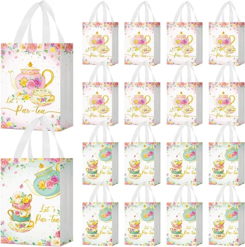 Vista 9 de Locmeo 24 bolsas de favor de fiesta de mariposa con asas, reutilizables, no tejidas, bolsas de dulces de mariposa rosa, azul y morado, bolsa