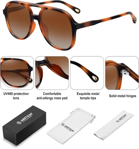 Vista 4 de MEETSUN Lentes de sol estilo aviador retro cuadrados de los años 70 para mujeres y hombres, lentes de sol vintage de doble puente con protección UV