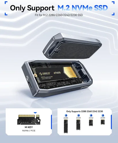 Vista 3 de ORICO Carcasa para SSD M.2 USB4 de 40 Gbps, soporta SSD M.2 NVMe de hasta 8 TB, funda de aleación de aluminio con aletas, cable USB-C a USB-A y C 2