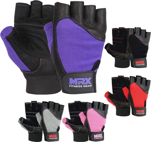Vista 10 de MRX - Guantes de levantamiento de pesas, entrenamiento de gimnasio, fisicoculturismo, fitness, levantamiento de pesas, guantes de cuero genuino