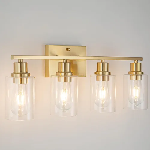 Vista 11 de [Usado] Accesorios de luz para tocador de baño, 1 luz de baño color negro mate, apliques de pared con pantalla de vidrio transparente para pasillo