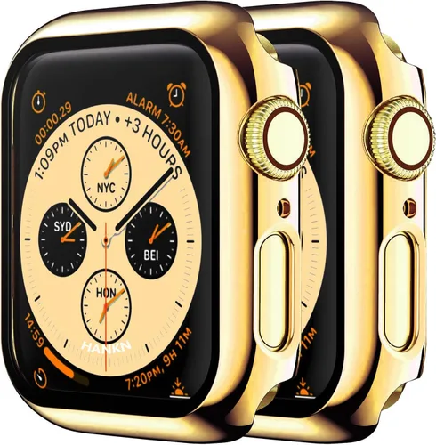 Vista 22 de Paquete de 2 fundas de vidrio templado de 1.77 pulgadas compatibles con Apple Watch Series 8 7 fundas protectoras de pantalla de vidrio templado