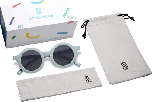 Vista 5 de SOJOS - Lentes de sol redondos polarizados para niños y niñas, protección ultravioleta 400 (UV400), lentes de sol para las vacaciones en la playa