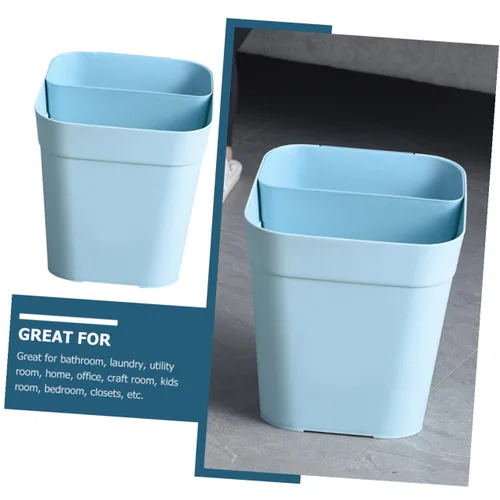 Vista 9 de Zerodeko Cubo de basura de cocina de doble compartimento, 2 compartimentos, cesta de basura de plástico para oficina en casa, color azul