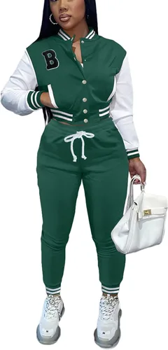 Vista 24 de Fooullaide - Chaqueta varsity para mujer con sudadera, conjunto de 2 piezas, sudadera con capucha, chaqueta de botones estilo letterman, conjunto