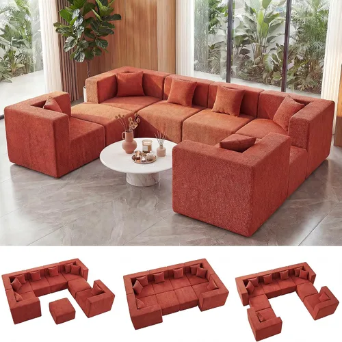 Vista 34 de MONVANE Sofá seccional deshuesado en forma de L de gran tamaño, chenilla Chenille-beige