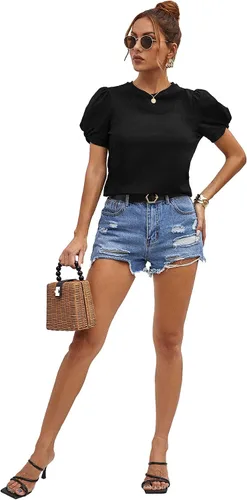 Vista 5 de SweatyRocks Camiseta de verano de manga corta abombada para mujer