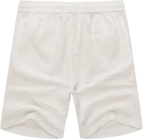 Vista 3 de COOFANDY Pantalones cortos de lino para hombre con cintura elástica y cordón para playa
