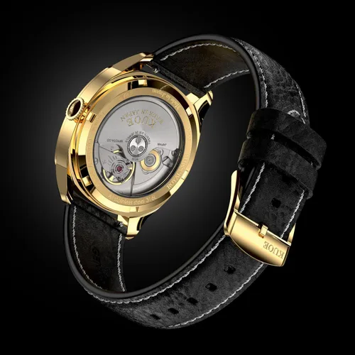 Vista 8 de KUOE Royal Smith 90-008 Gold, 34mm Automatic Watch with 2 Leather Bands