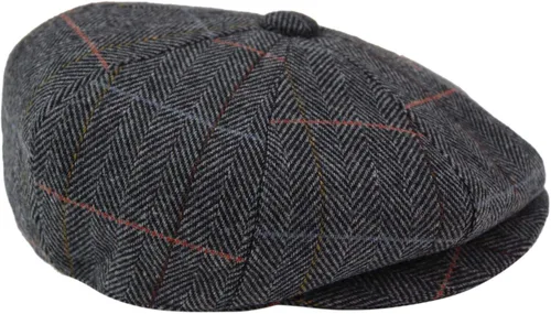 Vista 3 de Gorra plana para hombre de 8 paneles Newsboy Grandad Tweed Check Vintage Baker Boy Gris