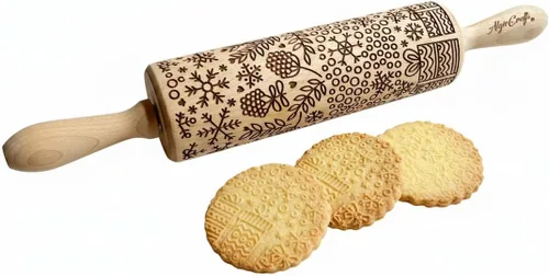 Vista 9 de Rodillo de amasar con relieve de ángeles navideños FELIZ NAVIDAD para decorar galletas de jengibre navideñas