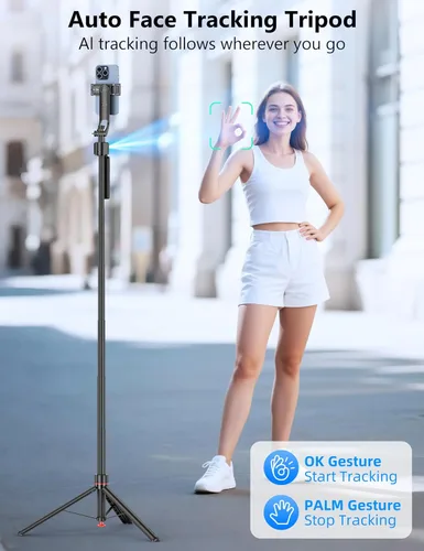 Vista 3 de Trípode para selfie stick de seguimiento facial automático de 69 pulgadas, trípode automático para teléfono, trípodes de viaje de apertura