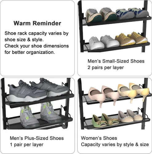 Vista 8 de bukfen Organizador de Zapatos sobre la puerta, zapatero ajustable de 6 niveles montado en la puerta o en la pared, almacenamiento de metal