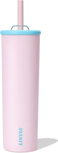 Vista 11 de Vaso de caramelo, botella de agua aislada de acero inoxidable de 25 onzas, tapa 2 en 1 con popote flexible, sin BPA, apto para vasos, apto