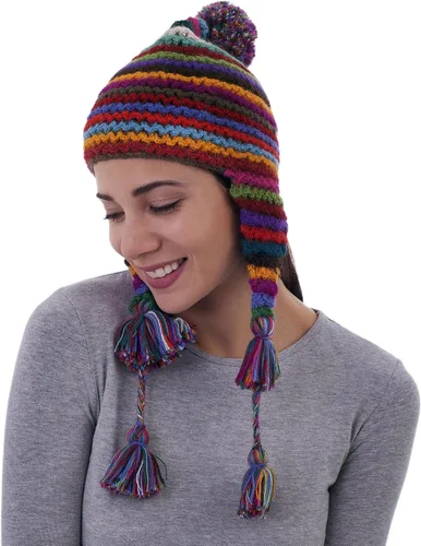 Vista 2 de NOVICA Sombrero Chullo multicolor 100% alpaca, arco iris táctil, Varios