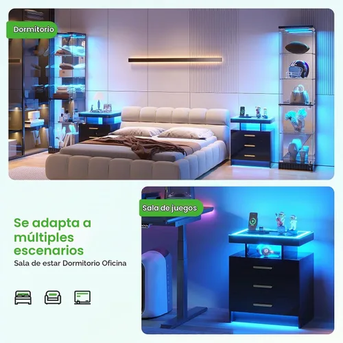 Vista 7 de HNEBC Mesita de noche negra con 3 cajones y estación de carga inalámbrica y negro (91016-1pcs-Black)