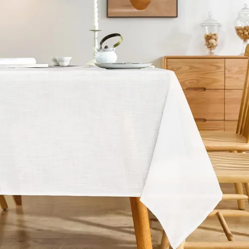 Vista 9 de Mantel rectangular de lino natural, mantel ligero con textura de otoño de 52 x 70 pulgadas, resistente al agua, resistente a las manchas, mantel