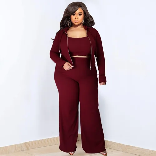 Vista 3 de WUSENST Women 3 Piece Outfits Ribbed Knit Long Cardigan Crop Tank Top Wide Leg Palazzo Pant Lounge Sets
