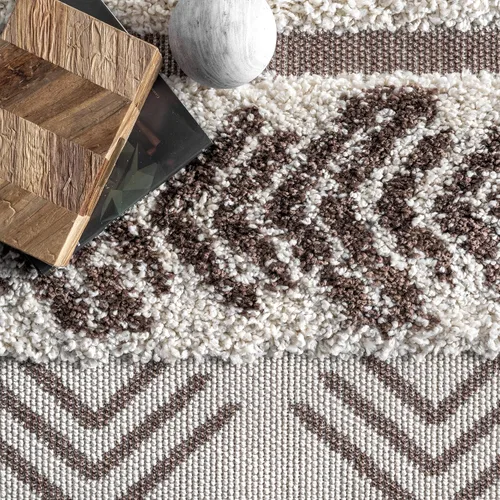 Vista 5 de nuLOOM Zuri - Alfombra tribal lanuda con bandas, 4 x 6, marrón