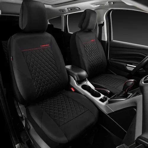 Vista 3 de CAR PASS Funda de asiento de cuero acolchada para dos asientos delanteros, universal, impermeable, de lujo, de PU premium, de vinilo