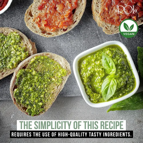 Vista 5 de ROI Pesto Sauce - Pesto vegano - Pesto fresco de albahaca liguriana hecha de albahaca Genovesa DOP y EVOO - Pesto sin gluten - Salsa de albahaca