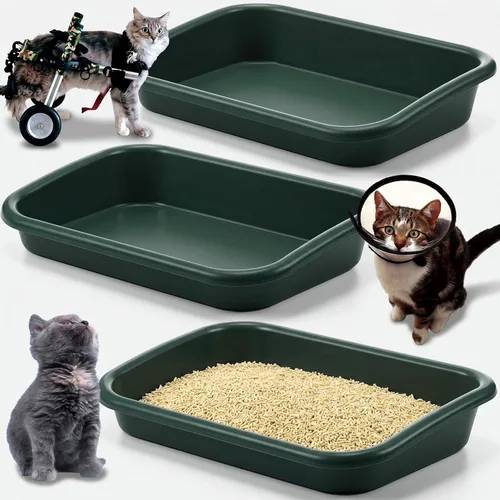 Vista 10 de Uiifan 3 cajas de arena extra grandes para gatos de entrada baja para gatos mayores, caja de arena abierta para gatos mayores, discapacitados, gatos