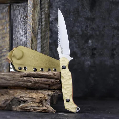 Vista 11 de LR-869 EDC - Cuchillas tácticas fijas de combate, espiga completa 14C28N de acero Reverse Serrations G10/mango de lino, funda Kydex para camping
