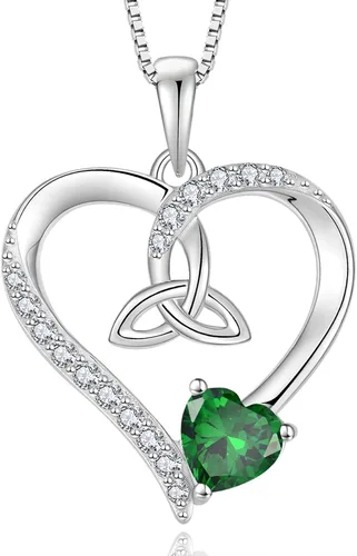 Vista 12 de Collar de corazón con nudo celta de plata de ley 925, collar con colgante para mujer, joyería de piedra natal
