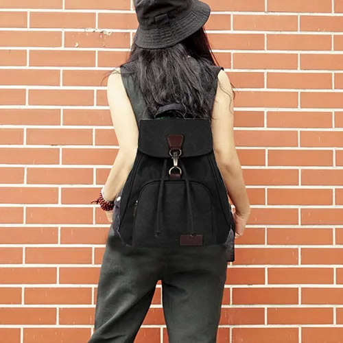 Vista 2 de WITERY Mochila de lona para mujer, mochila casual para computadora, Negro -, Tamaño único, Vintage