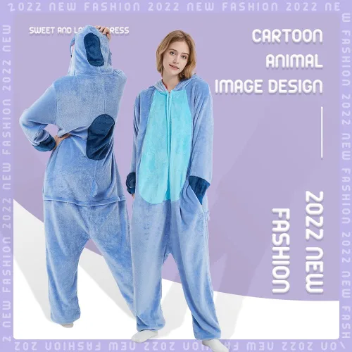 Vista 4 de Pijama unisex de franela para adultos, disfraz divertido de una pieza de animal para cosplay para mujeres y hombres