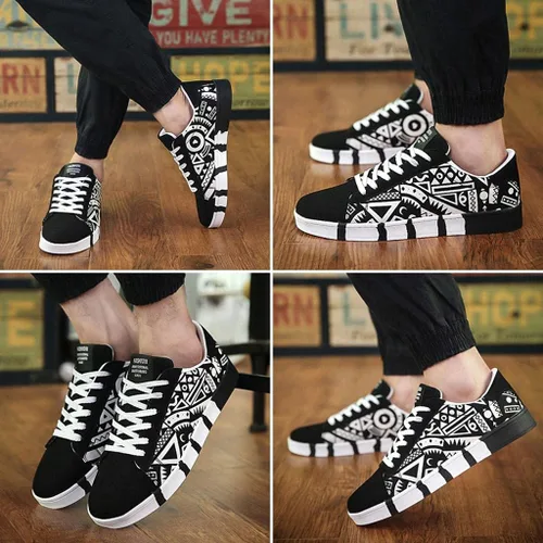 Vista 3 de Hbeylia Tenis de moda para mujeres y hombres, parejas, informales, hip hop, hipster, graffiti, con cordones, parte superior baja, zapatos de lona