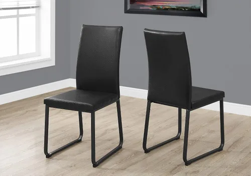 Vista 2 de Monarch Specialties I 1106 - Juego de 2 sillas de comedor, tapizadas, para cocina, comedor, aspecto de piel sintética, metal, negro, contemporánea