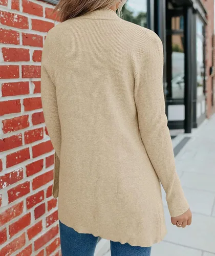 Vista 4 de MEROKEETY Suéteres de punto gofre ligeros con bolsillos para mujer, para otoño e invierno