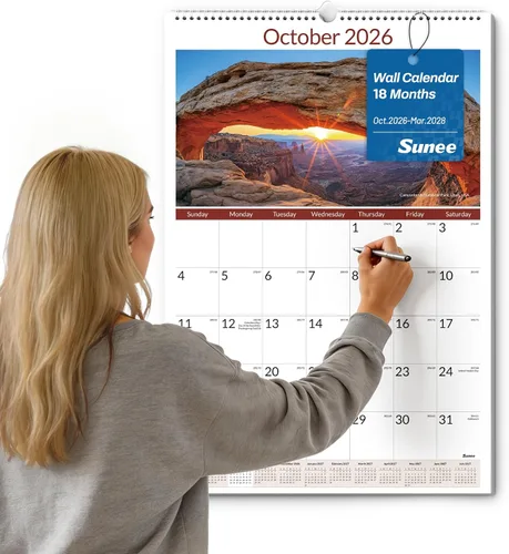 Vista 13 de SUNEE Calendario de pared grande 2026-2027, 22.75 x 15.5 pulgadas, calendario de 18 meses (finaliza marzo de 2028), vertical extragrande, playas