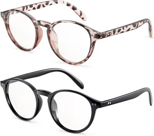 Vista 8 de Gafas redondas de bloqueo de luz azul para mujer, antifatiga ocular, lentes transparentes para computadora con filtro de luz UV Gradiente negro/rosa