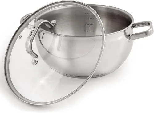 Vista 7 de BergHOFF Belly Shape - Juego de utensilios de cocina de acero inoxidable 18/10, 7 piezas, tapas de vidrio, calentamiento rápido, uniforme, placa