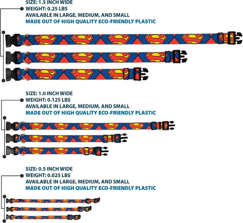Vista 3 de Collar de clip de plástico con hebilla – Superman Shield CLOSE-UP azul/rojo/amarillo – 1.0 in de ancho – se adapta a cuello de 9 – 15 pulgadas