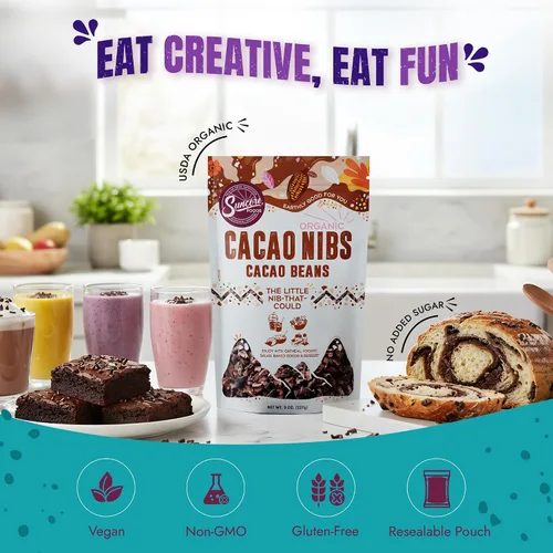Vista 5 de Suncore Foods Granos de Cacao Orgánicos, Sin Gluten, No Transgénico, 8oz (1 Paquete)