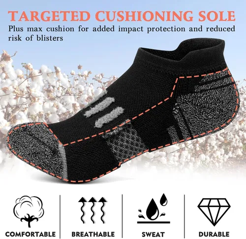 Vista 2 de Amutost Calcetines tobilleros para mujer, calcetines atléticos para correr, cómodos, acolchados, 6 pares