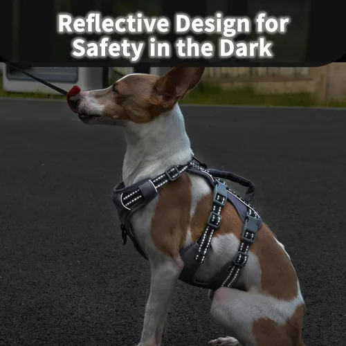 Vista 2 de Arnés reflectante para perros Huntboo con mango, a prueba de escapes, antideslizante, transpirable, ligero, arnés ajustable para perros pequeños