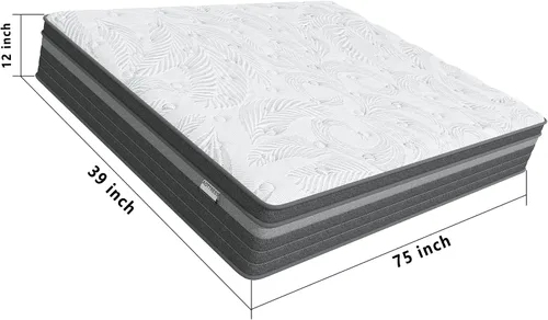 Vista 2 de Colchón individual, colchón de cama de tamaño individual en una caja de 12 pulgadas para alivio de presión, sensación firme media, colchón sin fibra
