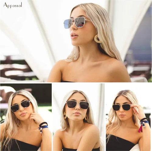 Vista 2 de Gafas de sol de aviador polarizadas retro vintage con marco de metal rectangular AP3614