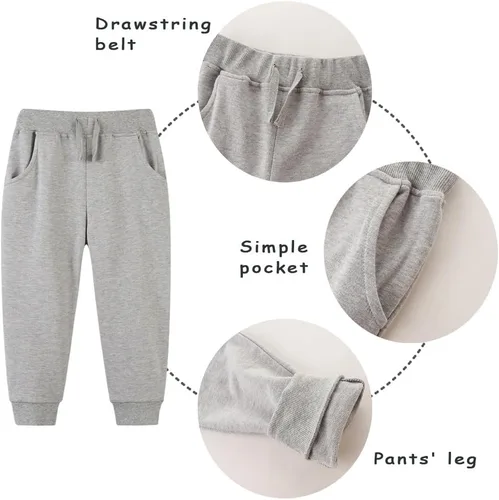 Vista 2 de GFQLONG Paquete de 3 pantalones deportivos elásticos con cordón para bebé, de algodón, dinosaurio, con bolsillos