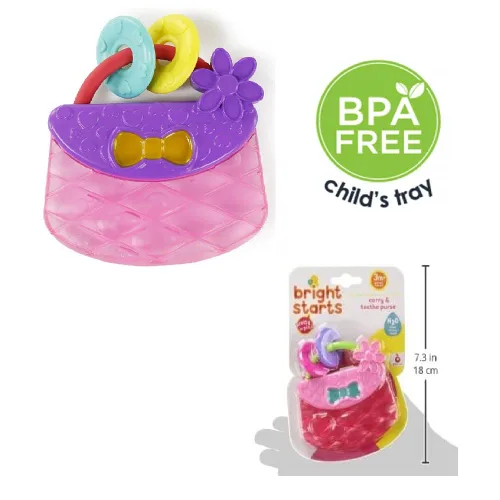Vista 4 de Bright Starts Carry & Teethe Purse - Juguete mordedor refrigerable, a partir de 3 meses, bonito en rosa