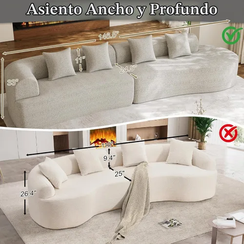Vista 5 de Sofá seccional de gran tamaño de 147" para sala de estar, sofá moderno de lujo de chenilla suave de 4 plazas extra profundo y ancho con asiento