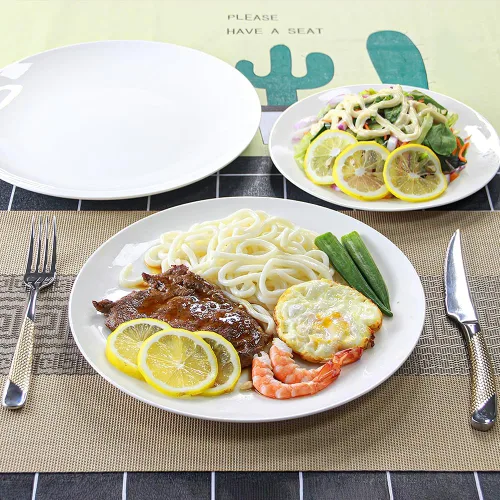 Vista 4 de YFWOOD Juego de 6 platos llanos de cerámica, platos de ensalada de 8 pulgadas, mesa redonda de porcelana contemporánea, adecuados para postres