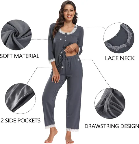 Vista 5 de IZZY TOBY - Pijama de forro polar cálido para mujer, conjunto de pijama de manga larga de invierno para mujer