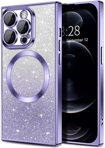 Vista 135 de Hython Funda para iPhone 13 Pro transparente con purpurina magnética [compatible con MagSafe] Protector completo de lente de cámara delgado